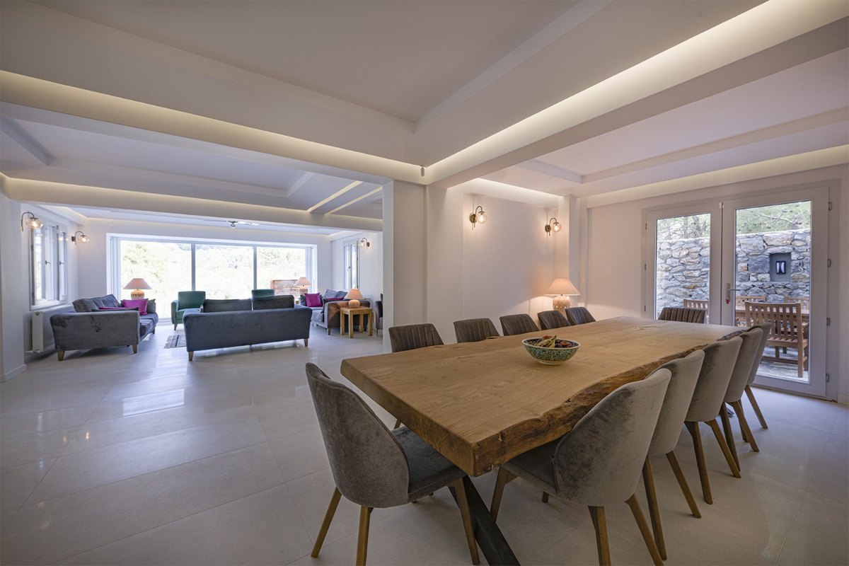 Yamac Villa living and dining areas, Fethiye, Uzumlu accommodation for up to 14.